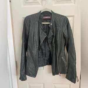 Dark Green Faux Leather Jacket